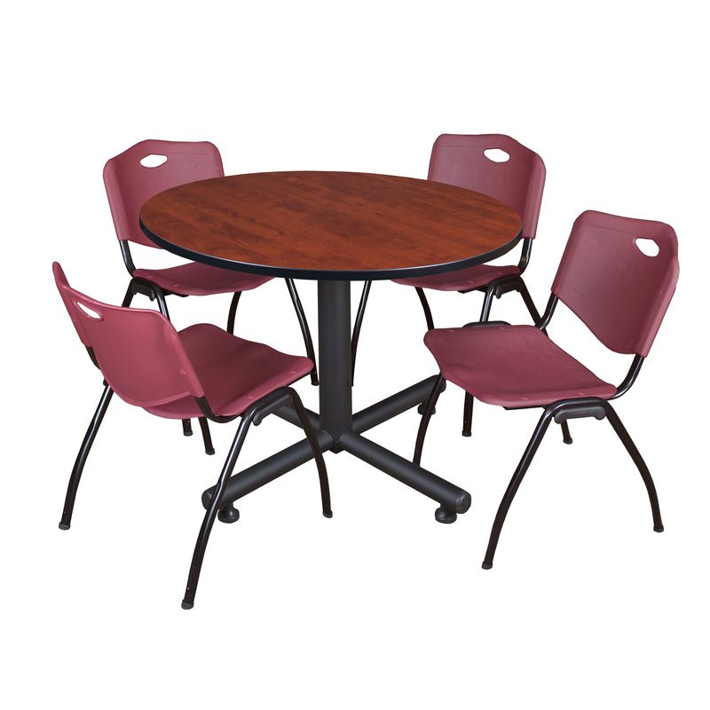 Regency Kobe Ergonomic Round X - Base Breakroom Table with 4 M Stack Chairs 48" W x 48" D x 29" H (REG - TKB48RNDCH47BE) - SchoolOutlet