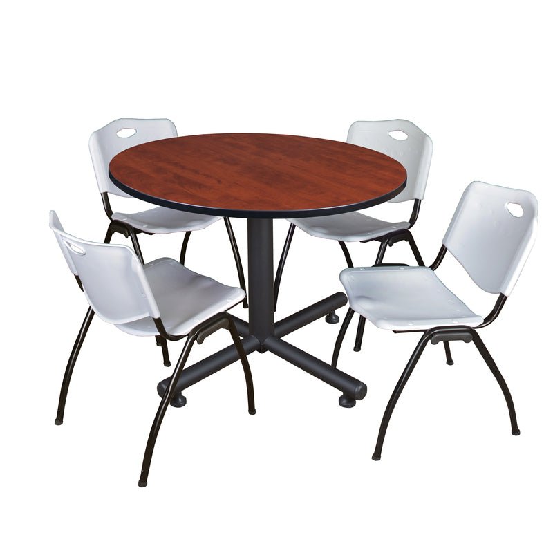 Regency Kobe Ergonomic Round X - Base Breakroom Table with 4 M Stack Chairs 48" W x 48" D x 29" H (REG - TKB48RNDCH47BE) - SchoolOutlet