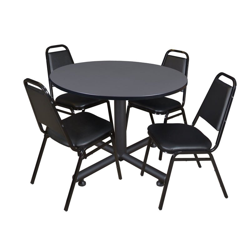 Regency Kobe Professional Round X - Base Breakroom Table with 4 Restaurant Stack Chairs 48" W x 48" D x 29" H (REG - TKB48R - 29) - SchoolOutlet