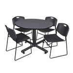 Regency Kobe Modern Round X - Base Breakroom Table with 4 Zeng Stack Chairs 48