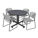 Regency Kobe Modern Round X - Base Breakroom Table with 4 Zeng Stack Chairs 48