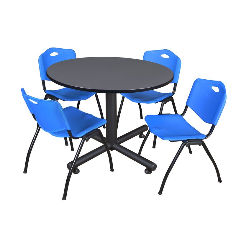 Regency Kobe Ergonomic Round X - Base Breakroom Table with 4 M Stack Chairs 48" W x 48" D x 29" H (REG - TKB48RNDCH47BE) - SchoolOutlet