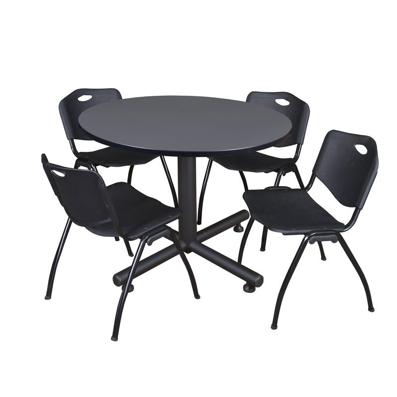 Regency Kobe Ergonomic Round X - Base Breakroom Table with 4 M Stack Chairs 48" W x 48" D x 29" H (REG - TKB48RNDCH47BE) - SchoolOutlet