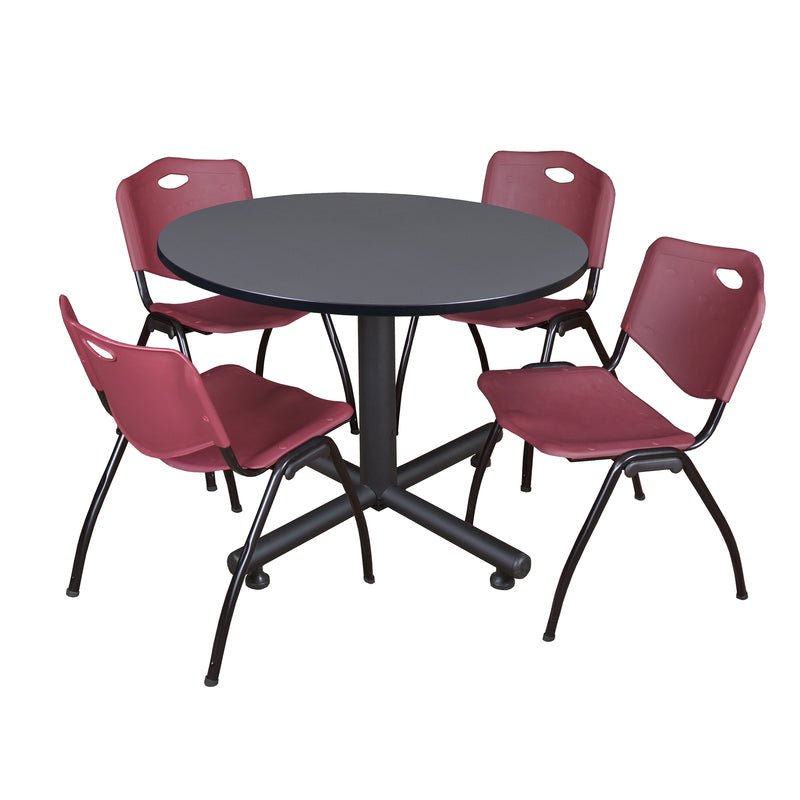 Regency Kobe Ergonomic Round X - Base Breakroom Table with 4 M Stack Chairs 48" W x 48" D x 29" H (REG - TKB48RNDCH47BE) - SchoolOutlet