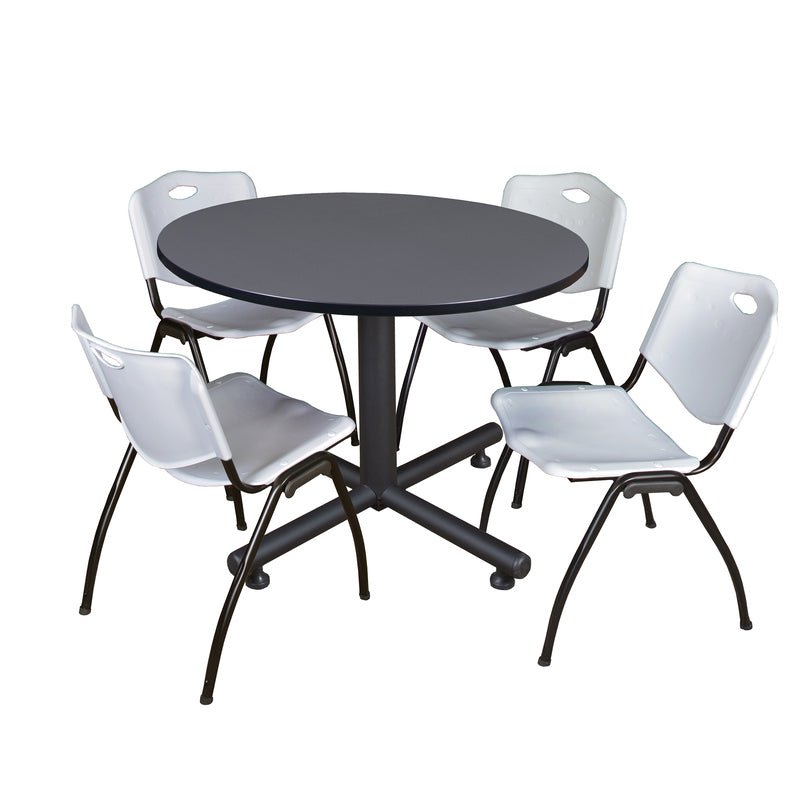 Regency Kobe Ergonomic Round X - Base Breakroom Table with 4 M Stack Chairs 48" W x 48" D x 29" H (REG - TKB48RNDCH47BE) - SchoolOutlet