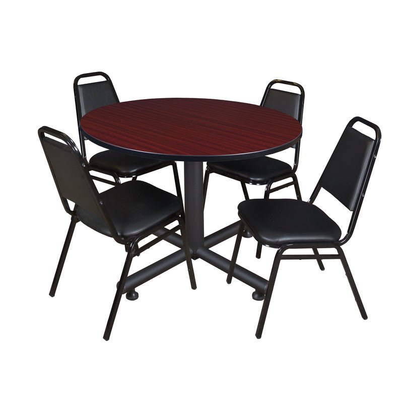 Regency Kobe Professional Round X - Base Breakroom Table with 4 Restaurant Stack Chairs 48" W x 48" D x 29" H (REG - TKB48R - 29) - SchoolOutlet