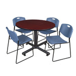 Regency Kobe Modern Round X - Base Breakroom Table with 4 Zeng Stack Chairs 48