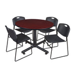 Regency Kobe Modern Round X - Base Breakroom Table with 4 Zeng Stack Chairs 48
