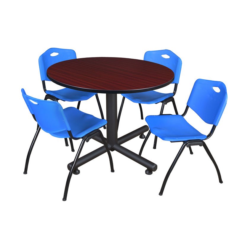 Regency Kobe Ergonomic Round X - Base Breakroom Table with 4 M Stack Chairs 48" W x 48" D x 29" H (REG - TKB48RNDCH47BE) - SchoolOutlet