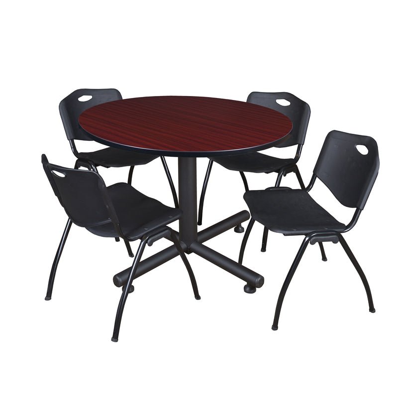 Regency Kobe Ergonomic Round X - Base Breakroom Table with 4 M Stack Chairs 48" W x 48" D x 29" H (REG - TKB48RNDCH47BE) - SchoolOutlet