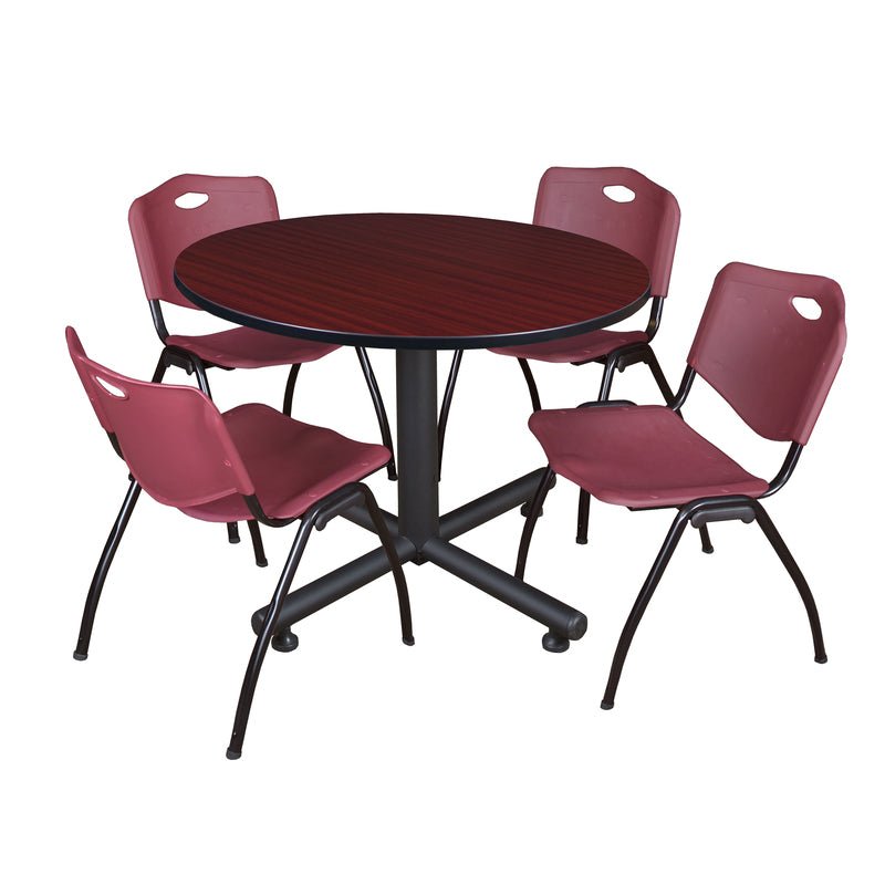 Regency Kobe Ergonomic Round X - Base Breakroom Table with 4 M Stack Chairs 48" W x 48" D x 29" H (REG - TKB48RNDCH47BE) - SchoolOutlet