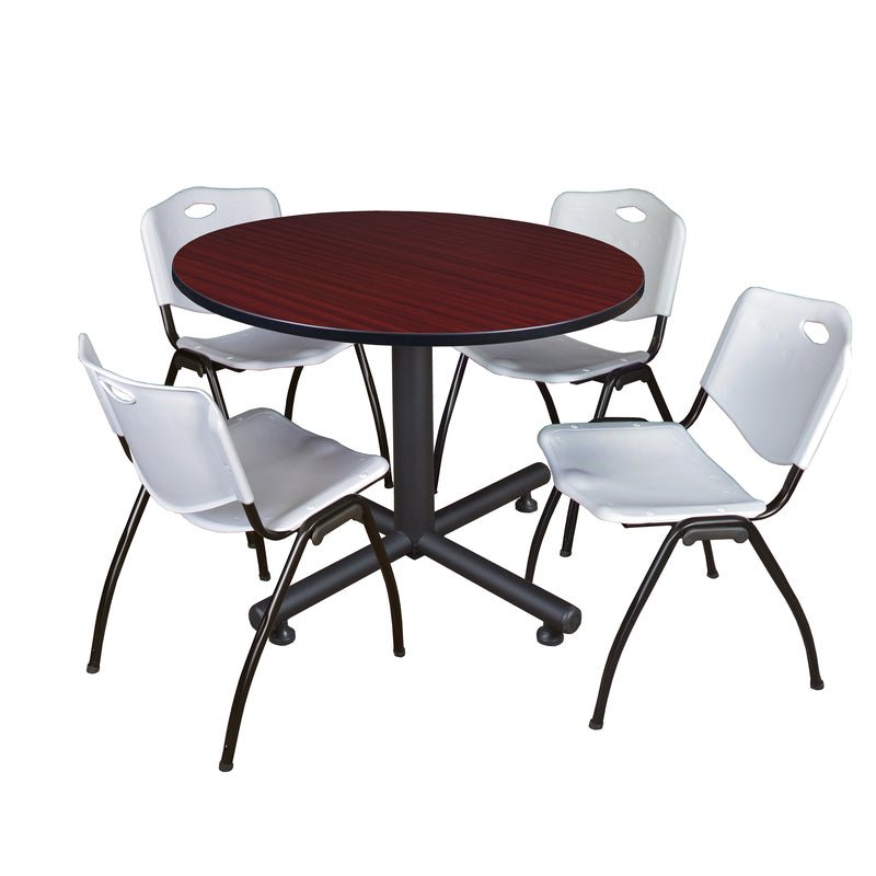 Regency Kobe Ergonomic Round X - Base Breakroom Table with 4 M Stack Chairs 48" W x 48" D x 29" H (REG - TKB48RNDCH47BE) - SchoolOutlet