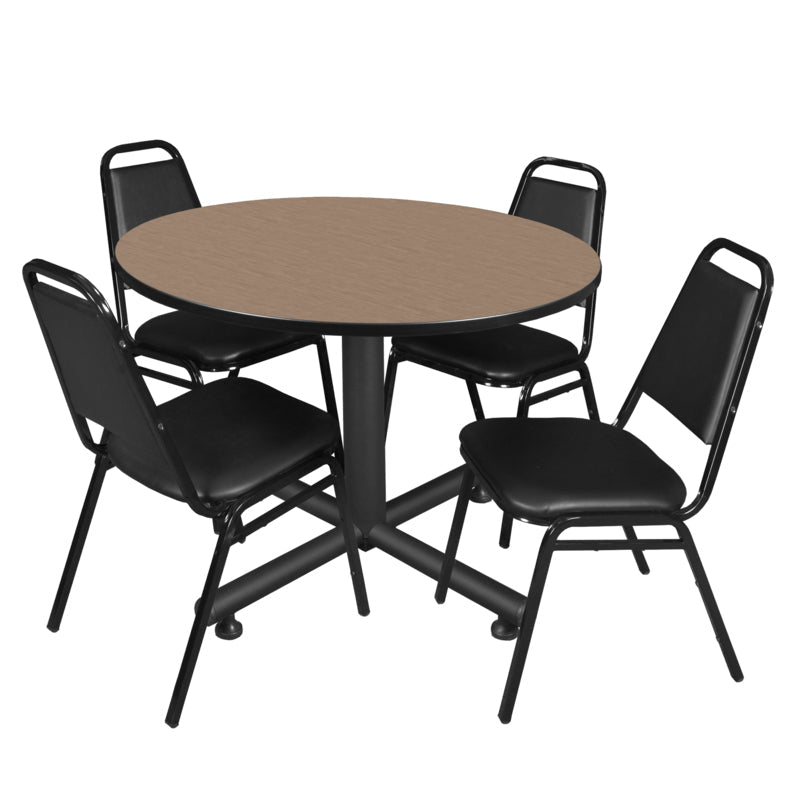 Regency Kobe Professional Round X - Base Breakroom Table with 4 Restaurant Stack Chairs 48" W x 48" D x 29" H (REG - TKB48R - 29) - SchoolOutlet
