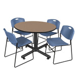 Regency Kobe Modern Round X - Base Breakroom Table with 4 Zeng Stack Chairs 48