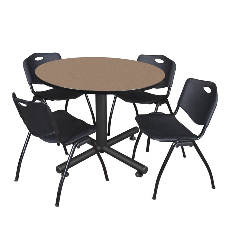 Regency Kobe Ergonomic Round X - Base Breakroom Table with 4 M Stack Chairs 48" W x 48" D x 29" H (REG - TKB48RNDCH47BE) - SchoolOutlet
