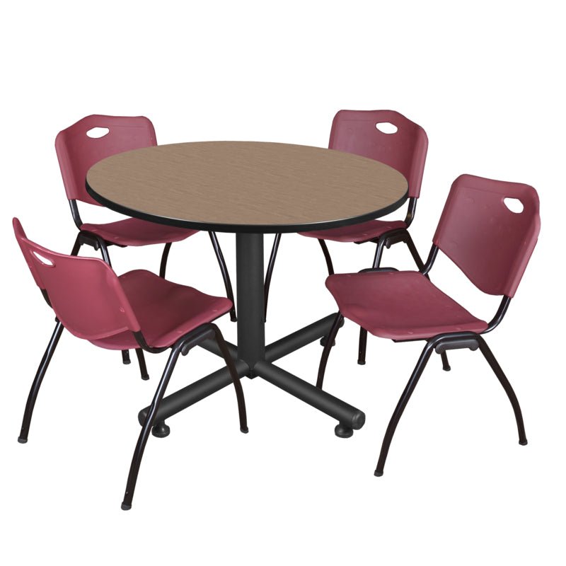 Regency Kobe Ergonomic Round X - Base Breakroom Table with 4 M Stack Chairs 48" W x 48" D x 29" H (REG - TKB48RNDCH47BE) - SchoolOutlet
