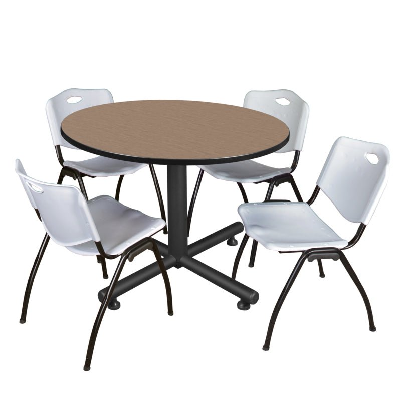 Regency Kobe Ergonomic Round X - Base Breakroom Table with 4 M Stack Chairs 48" W x 48" D x 29" H (REG - TKB48RNDCH47BE) - SchoolOutlet