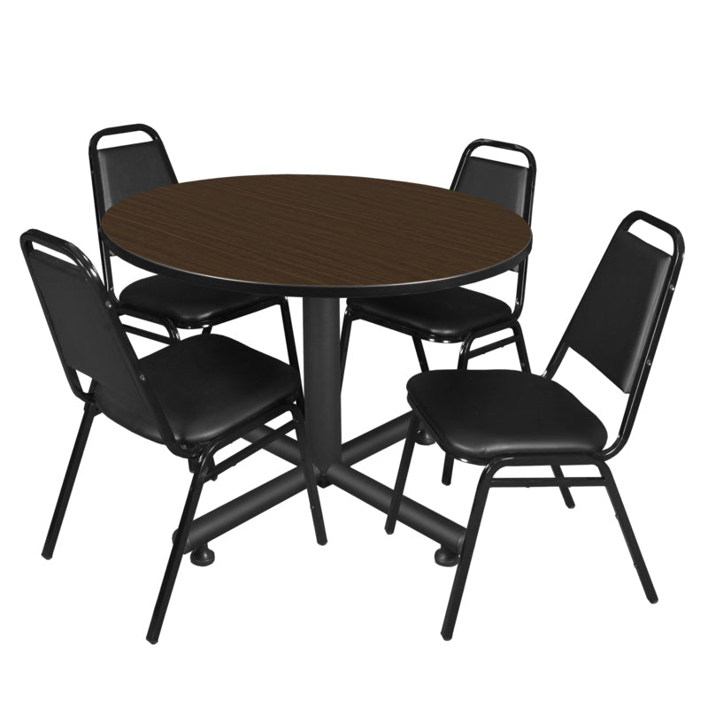 Regency Kobe Professional Round X - Base Breakroom Table with 4 Restaurant Stack Chairs 48" W x 48" D x 29" H (REG - TKB48R - 29) - SchoolOutlet