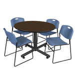 Regency Kobe Modern Round X - Base Breakroom Table with 4 Zeng Stack Chairs 48