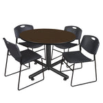 Regency Kobe Modern Round X - Base Breakroom Table with 4 Zeng Stack Chairs 48