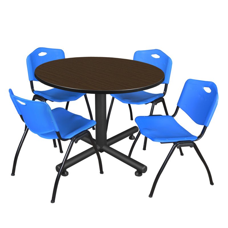 Regency Kobe Ergonomic Round X - Base Breakroom Table with 4 M Stack Chairs 48" W x 48" D x 29" H (REG - TKB48RNDCH47BE) - SchoolOutlet