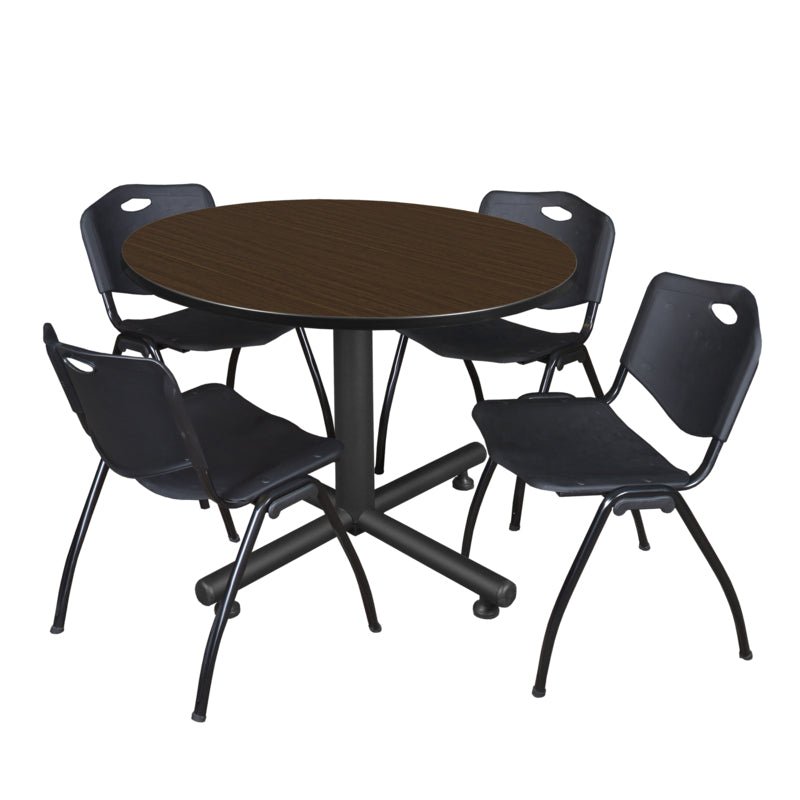 Regency Kobe Ergonomic Round X - Base Breakroom Table with 4 M Stack Chairs 48" W x 48" D x 29" H (REG - TKB48RNDCH47BE) - SchoolOutlet