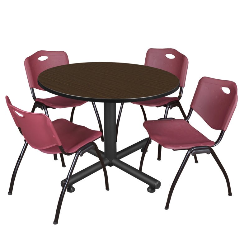 Regency Kobe Ergonomic Round X - Base Breakroom Table with 4 M Stack Chairs 48" W x 48" D x 29" H (REG - TKB48RNDCH47BE) - SchoolOutlet