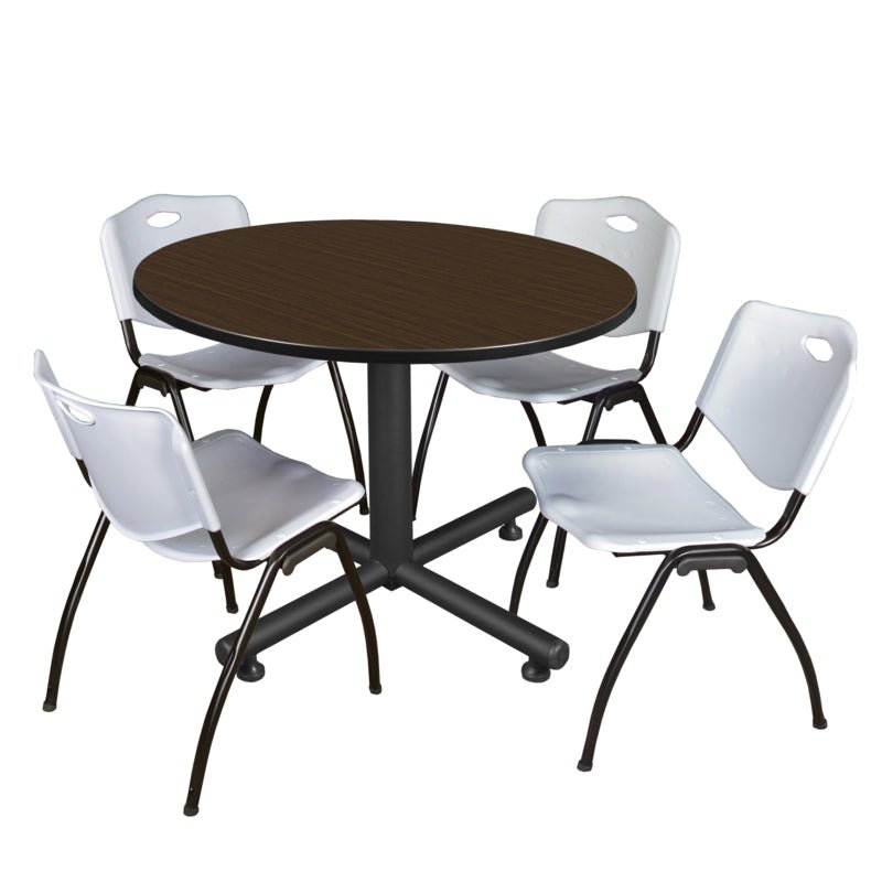 Regency Kobe Ergonomic Round X - Base Breakroom Table with 4 M Stack Chairs 48" W x 48" D x 29" H (REG - TKB48RNDCH47BE) - SchoolOutlet