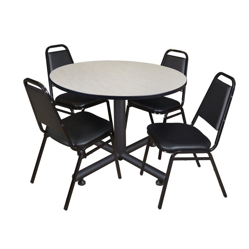 Regency Kobe Professional Round X - Base Breakroom Table with 4 Restaurant Stack Chairs 48" W x 48" D x 29" H (REG - TKB48R - 29) - SchoolOutlet