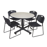 Regency Kobe Modern Round X - Base Breakroom Table with 4 Zeng Stack Chairs 48