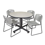 Regency Kobe Modern Round X - Base Breakroom Table with 4 Zeng Stack Chairs 48