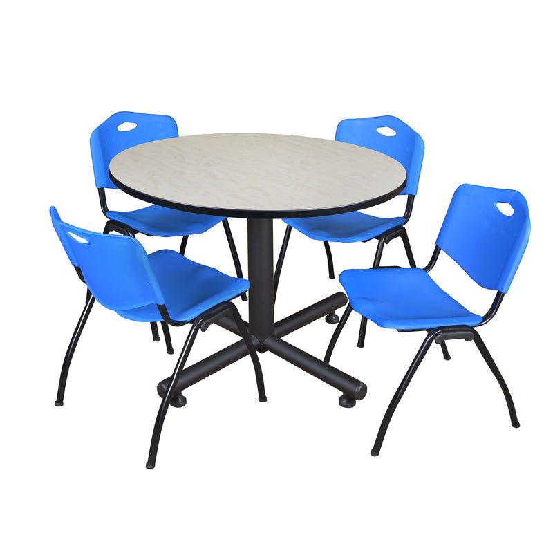 Regency Kobe Ergonomic Round X - Base Breakroom Table with 4 M Stack Chairs 48" W x 48" D x 29" H (REG - TKB48RNDCH47BE) - SchoolOutlet
