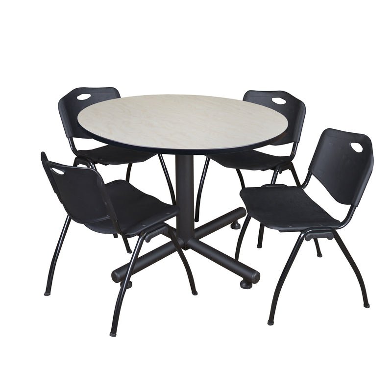 Regency Kobe Ergonomic Round X - Base Breakroom Table with 4 M Stack Chairs 48" W x 48" D x 29" H (REG - TKB48RNDCH47BE) - SchoolOutlet