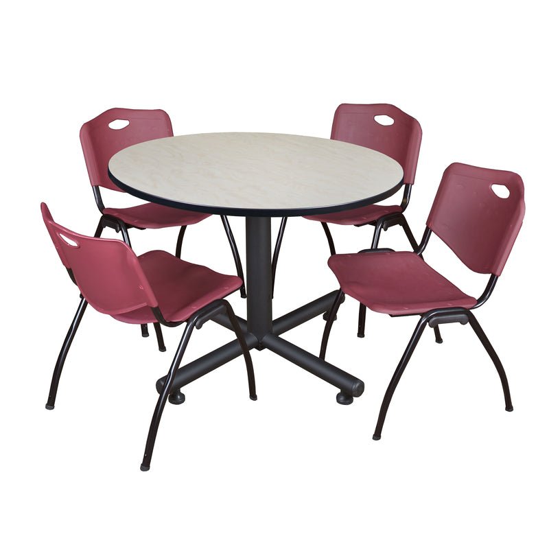 Regency Kobe Ergonomic Round X - Base Breakroom Table with 4 M Stack Chairs 48" W x 48" D x 29" H (REG - TKB48RNDCH47BE) - SchoolOutlet