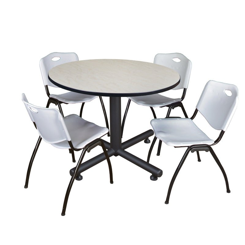 Regency Kobe Ergonomic Round X - Base Breakroom Table with 4 M Stack Chairs 48" W x 48" D x 29" H (REG - TKB48RNDCH47BE) - SchoolOutlet