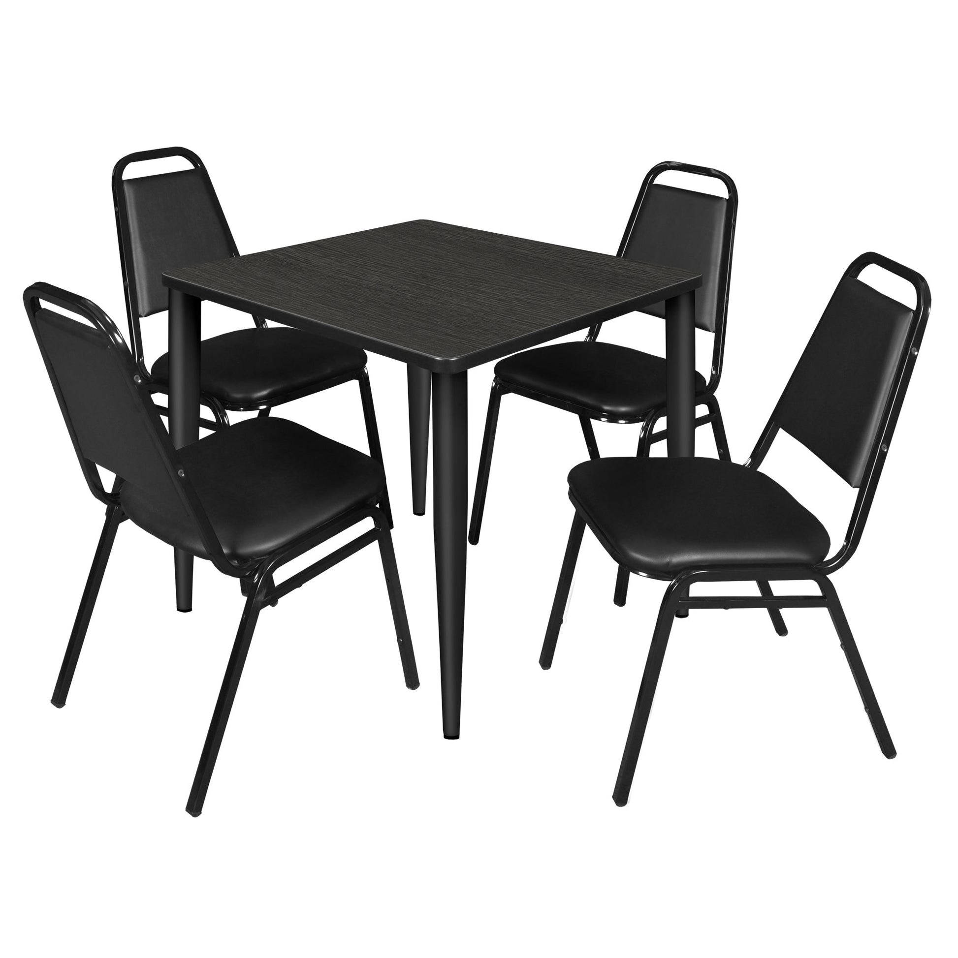 Regency Kahlo 30 in. Square Breakroom Table & 4 Restaurant Stack Chairs - Black - SchoolOutlet