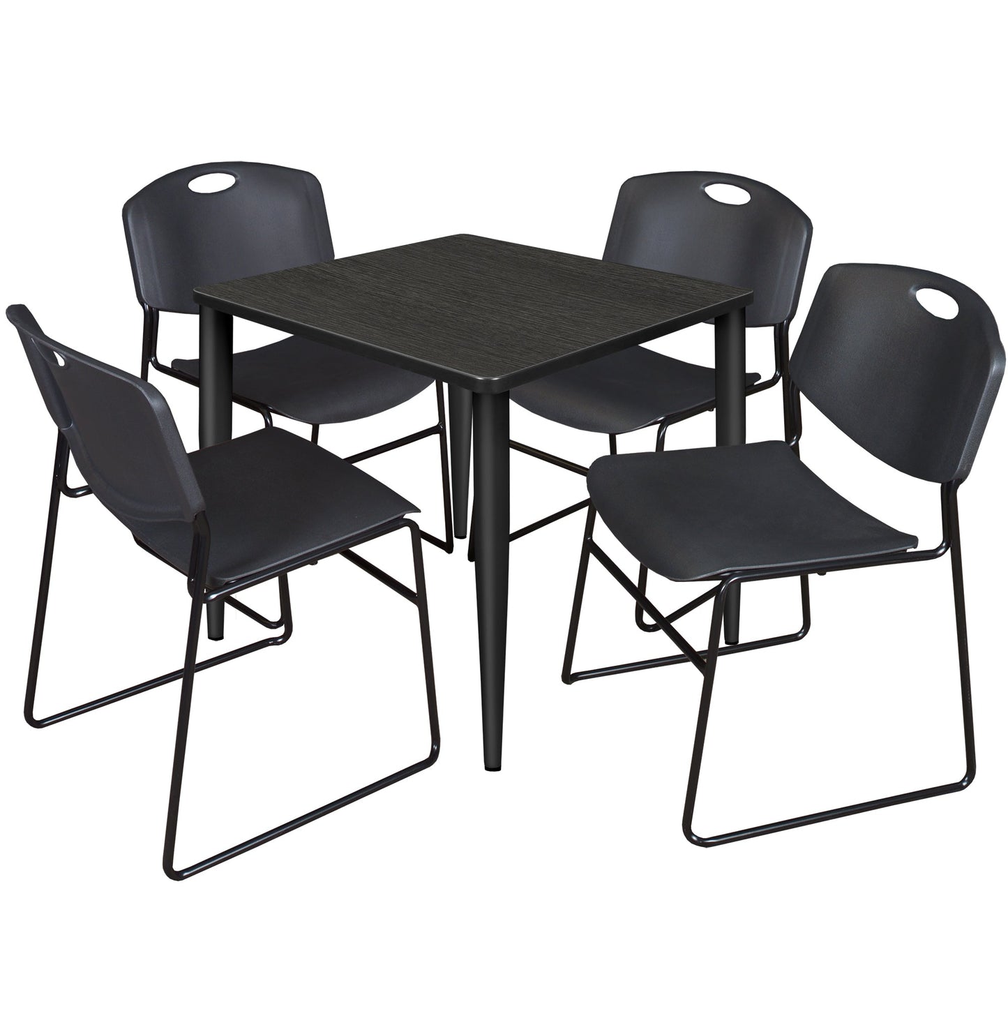 Regency Kahlo 30 in. Square Breakroom Table & 4 Zeng Stack Chairs - SchoolOutlet