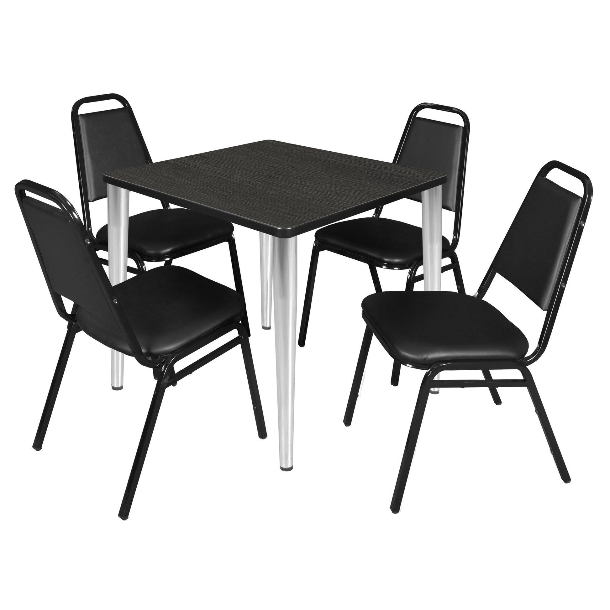 Regency Kahlo 30 in. Square Breakroom Table & 4 Restaurant Stack Chairs - Black - SchoolOutlet