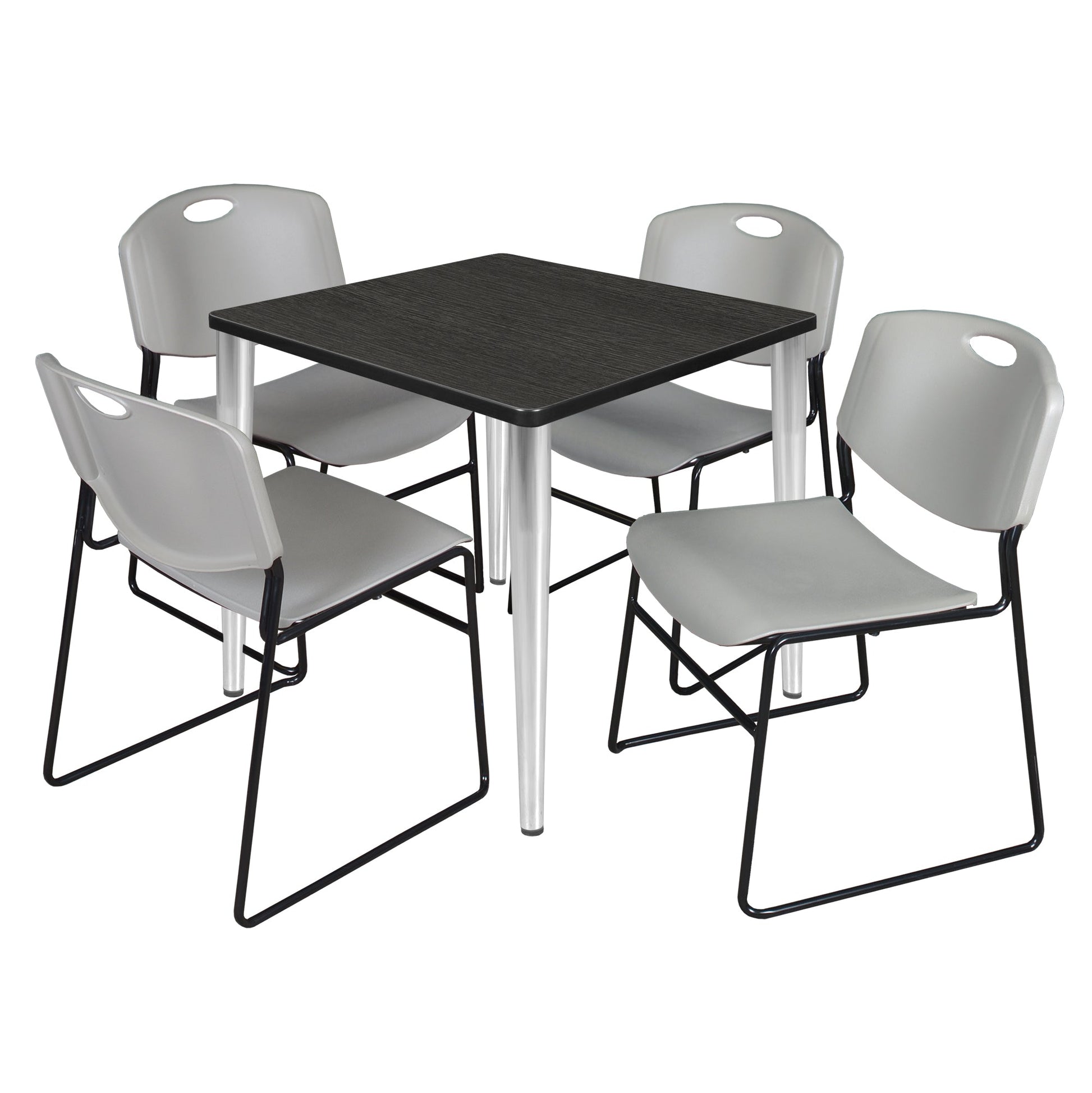 Regency Kahlo 30 in. Square Breakroom Table & 4 Zeng Stack Chairs - SchoolOutlet