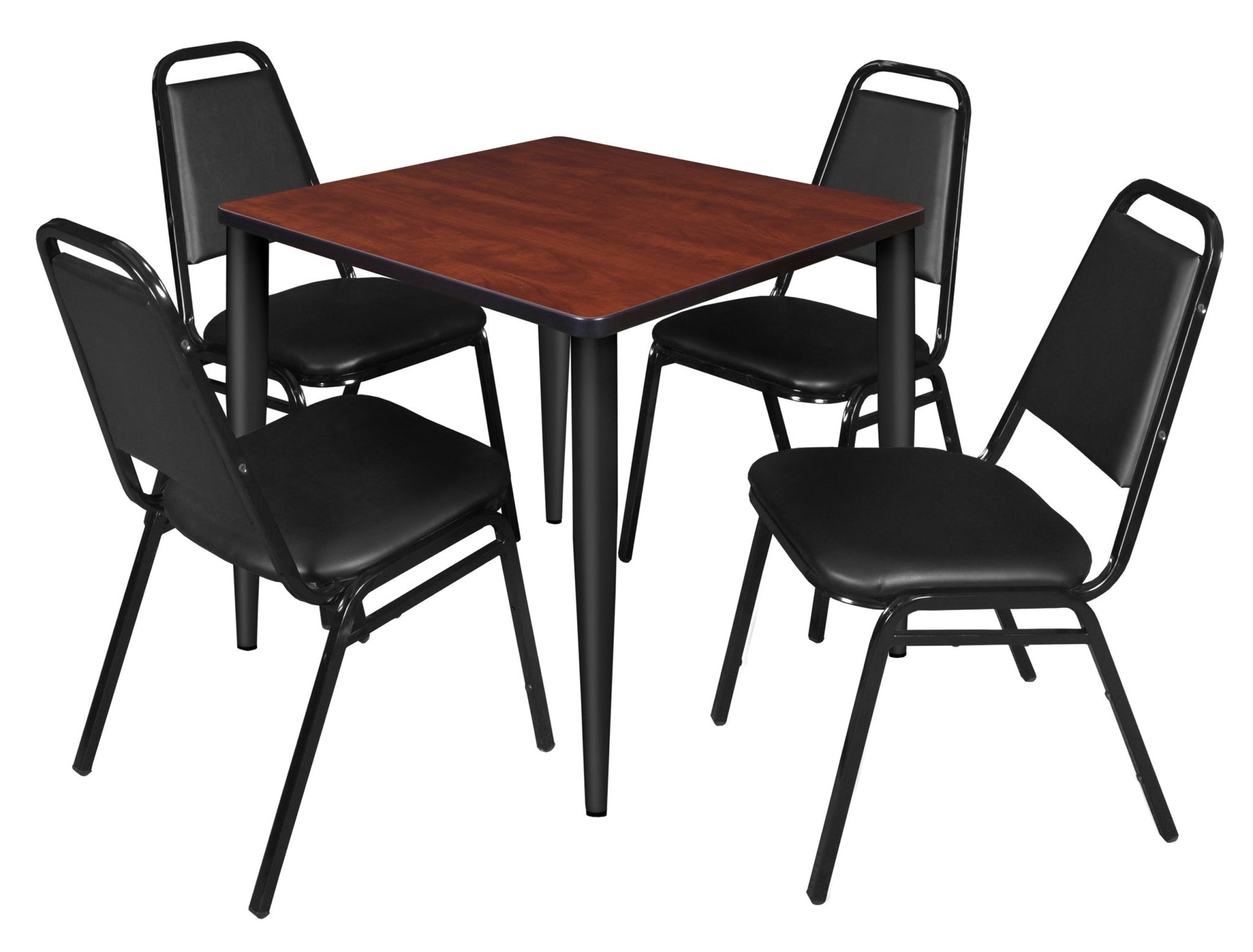 Regency Kahlo 30 in. Square Breakroom Table & 4 Restaurant Stack Chairs - Black - SchoolOutlet