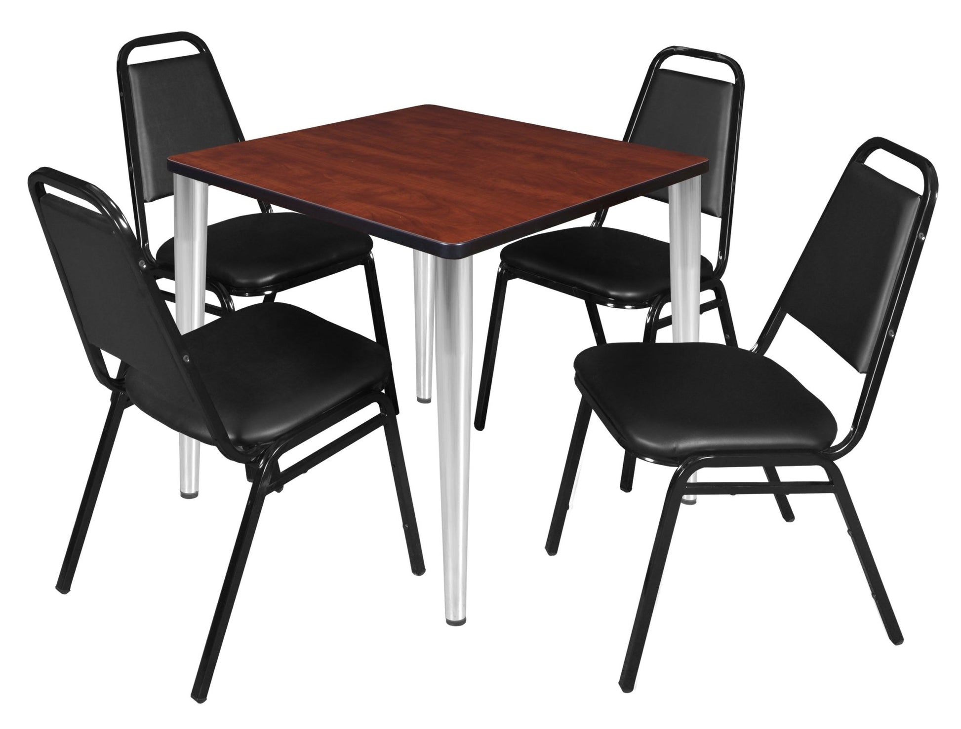 Regency Kahlo 30 in. Square Breakroom Table & 4 Restaurant Stack Chairs - Black - SchoolOutlet