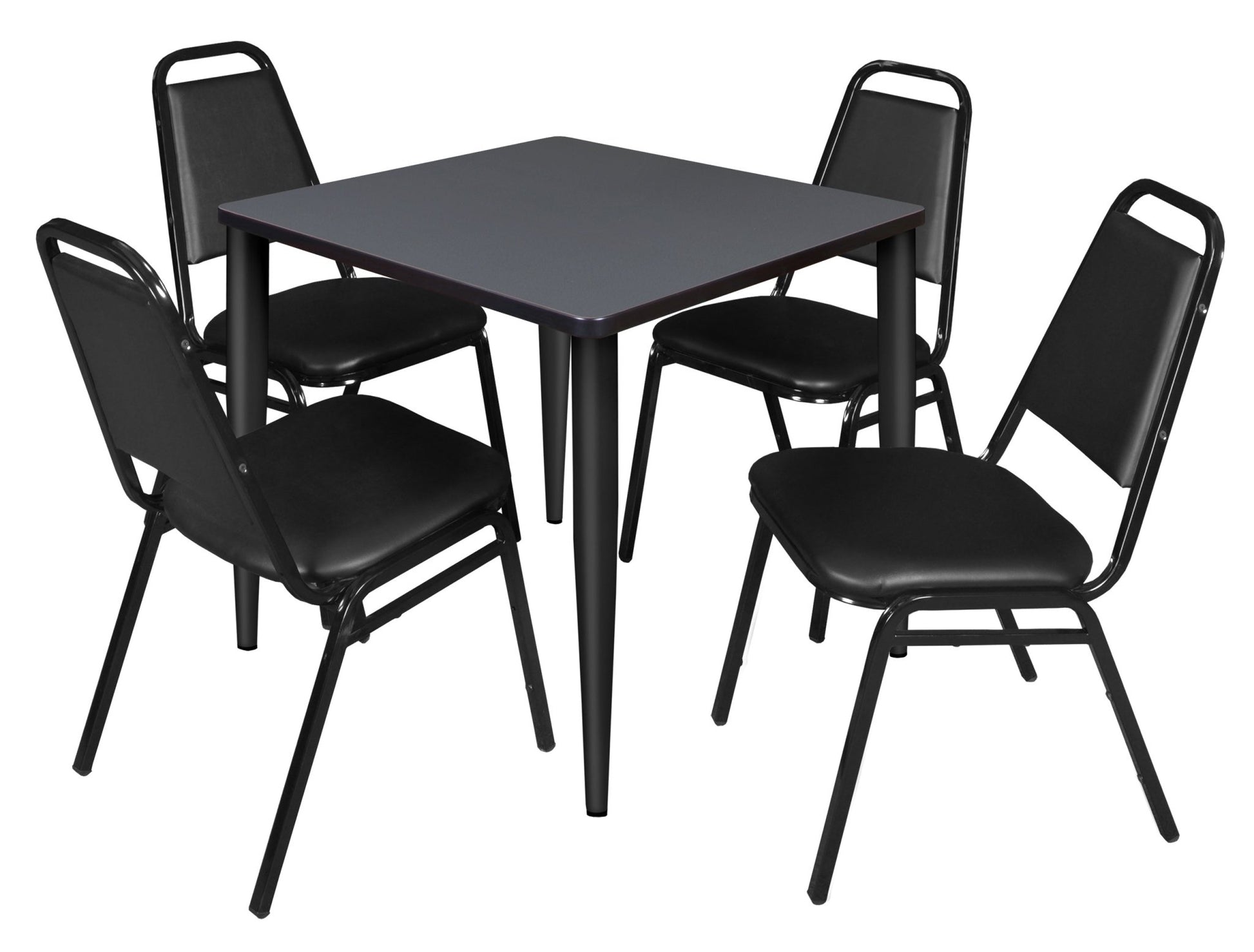 Regency Kahlo 30 in. Square Breakroom Table & 4 Restaurant Stack Chairs - Black - SchoolOutlet