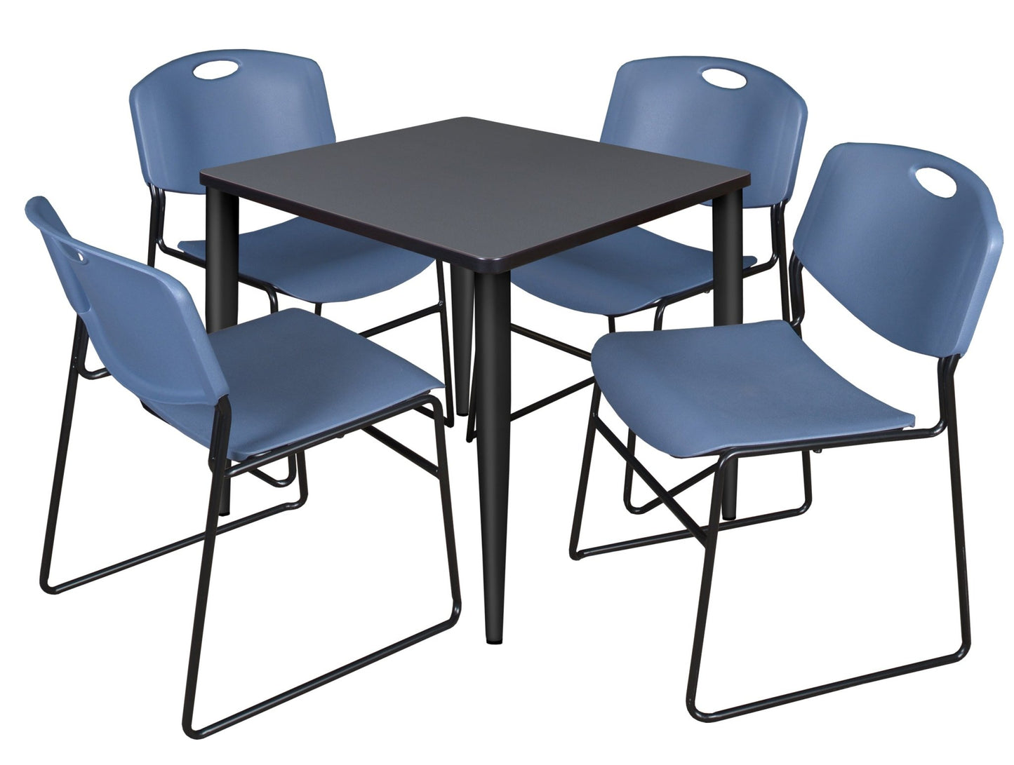 Regency Kahlo 30 in. Square Breakroom Table & 4 Zeng Stack Chairs - SchoolOutlet