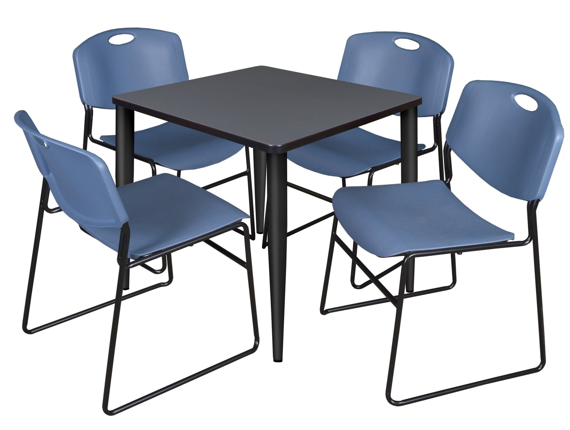 Regency Kahlo 30 in. Square Breakroom Table & 4 Zeng Stack Chairs - SchoolOutlet