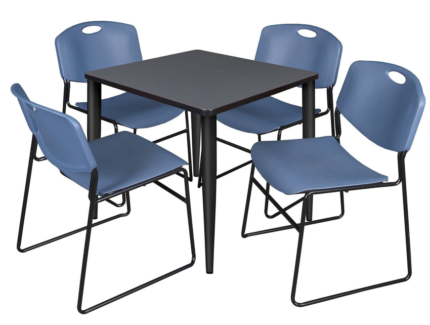 Regency Kahlo 30 in. Square Breakroom Table & 4 Zeng Stack Chairs - SchoolOutlet