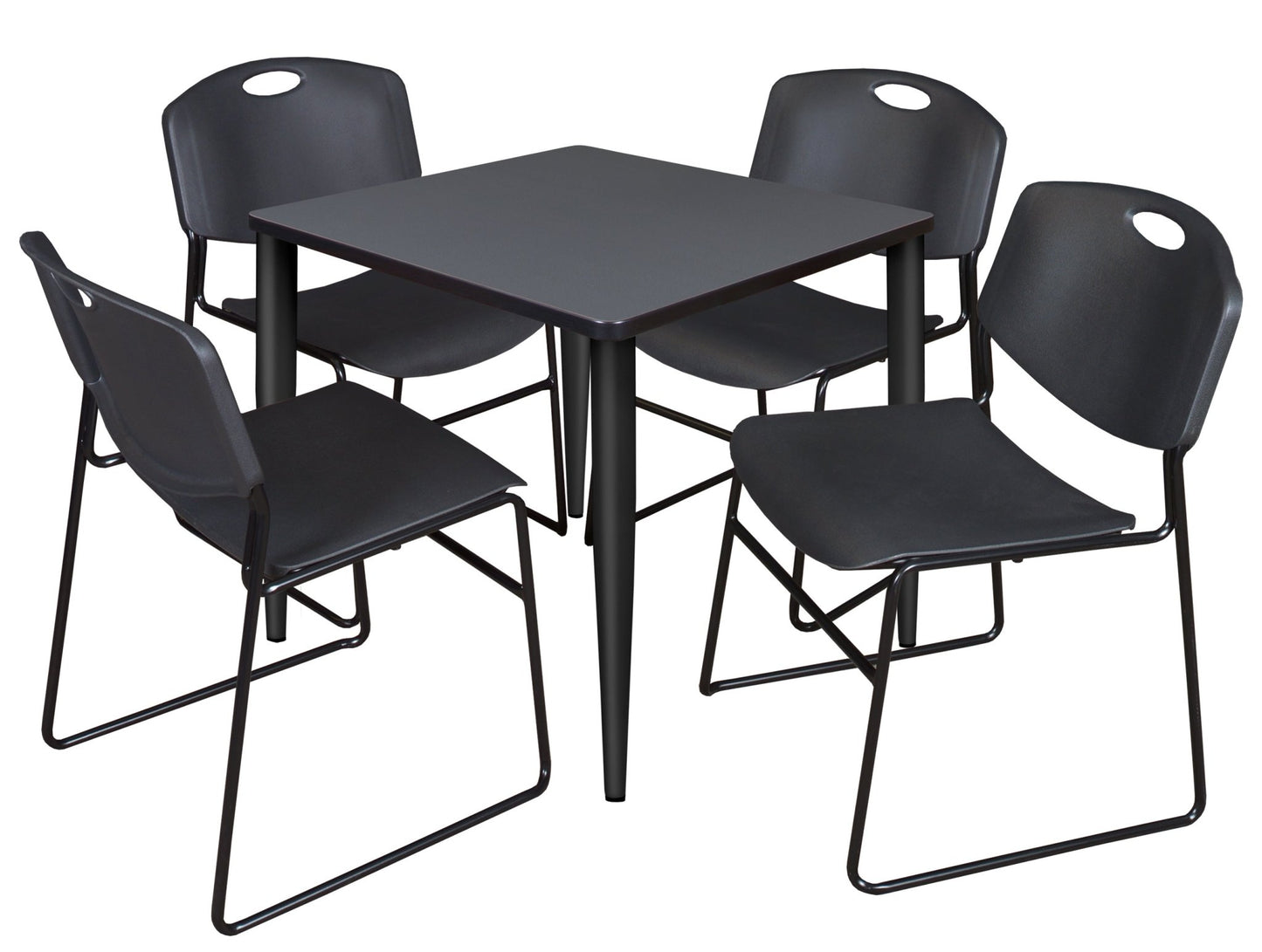 Regency Kahlo 30 in. Square Breakroom Table & 4 Zeng Stack Chairs - SchoolOutlet