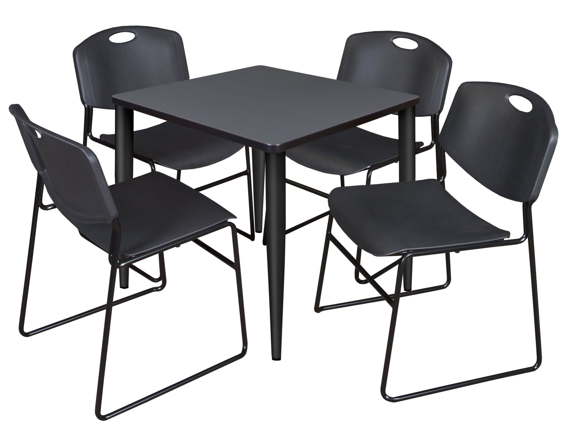 Regency Kahlo 30 in. Square Breakroom Table & 4 Zeng Stack Chairs - SchoolOutlet