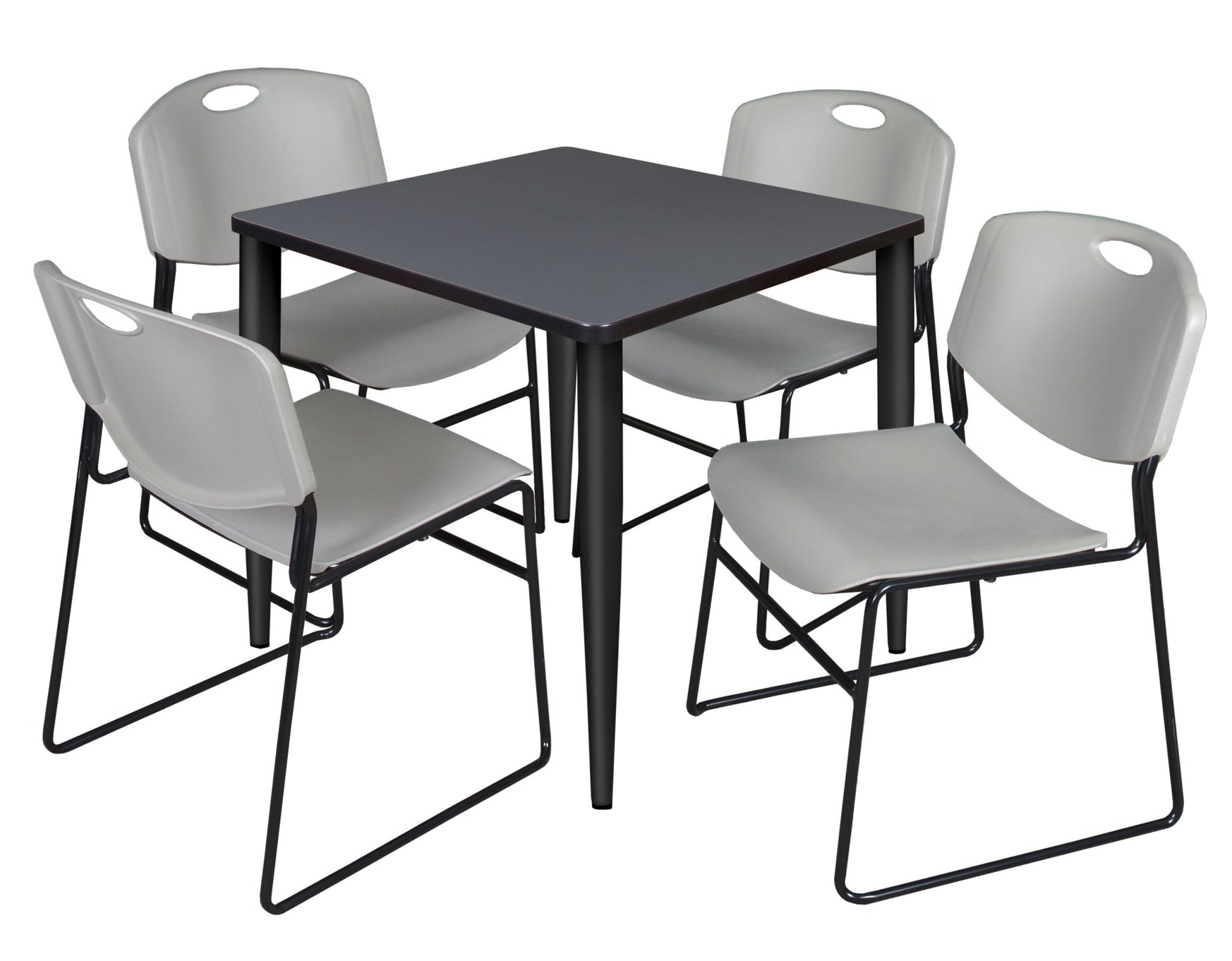 Regency Kahlo 30 in. Square Breakroom Table & 4 Zeng Stack Chairs - SchoolOutlet