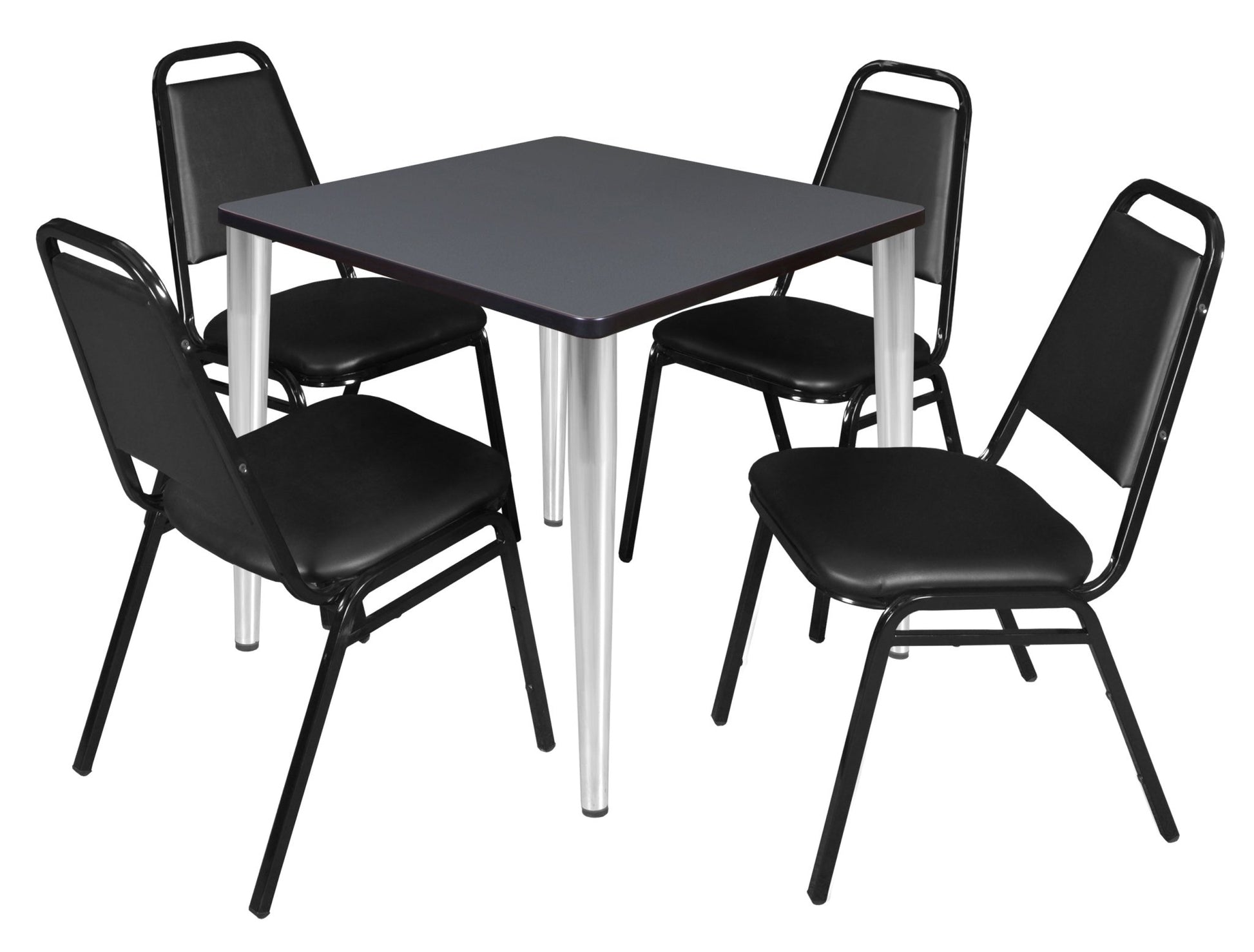 Regency Kahlo 30 in. Square Breakroom Table & 4 Restaurant Stack Chairs - Black - SchoolOutlet