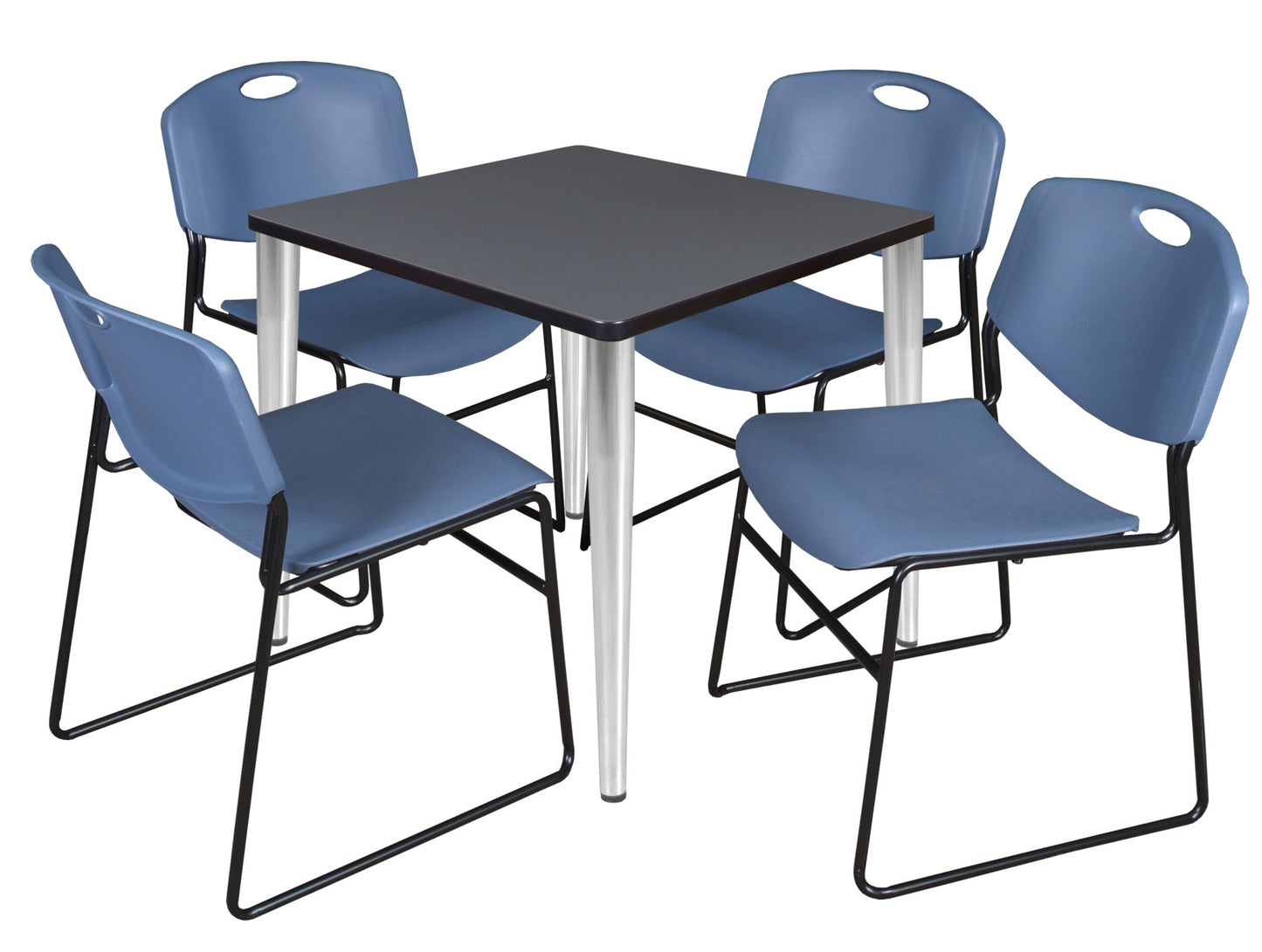 Regency Kahlo 30 in. Square Breakroom Table & 4 Zeng Stack Chairs - SchoolOutlet